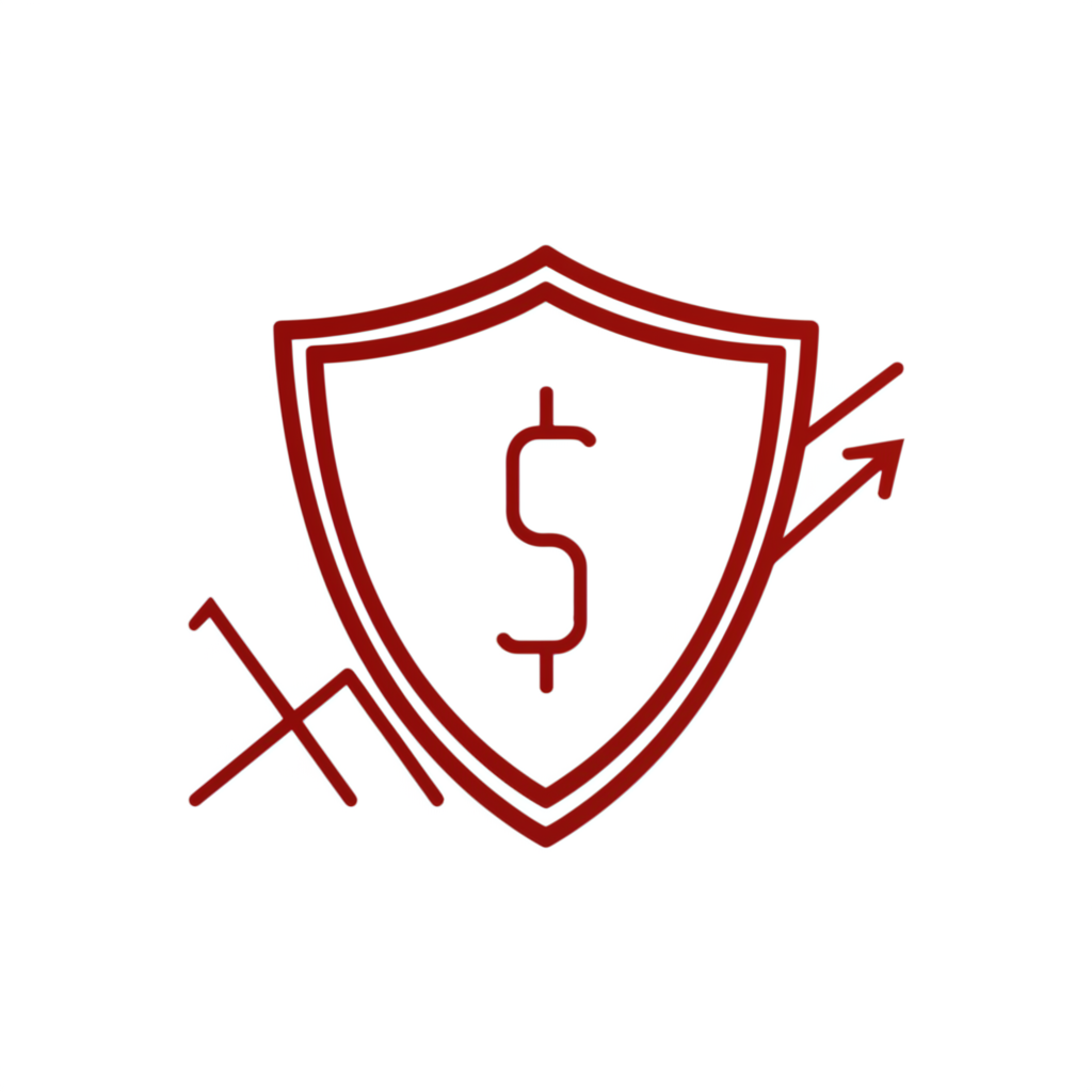 金融風險管理插圖：盾牌保護資金，抵禦波動股市圖表的衝擊