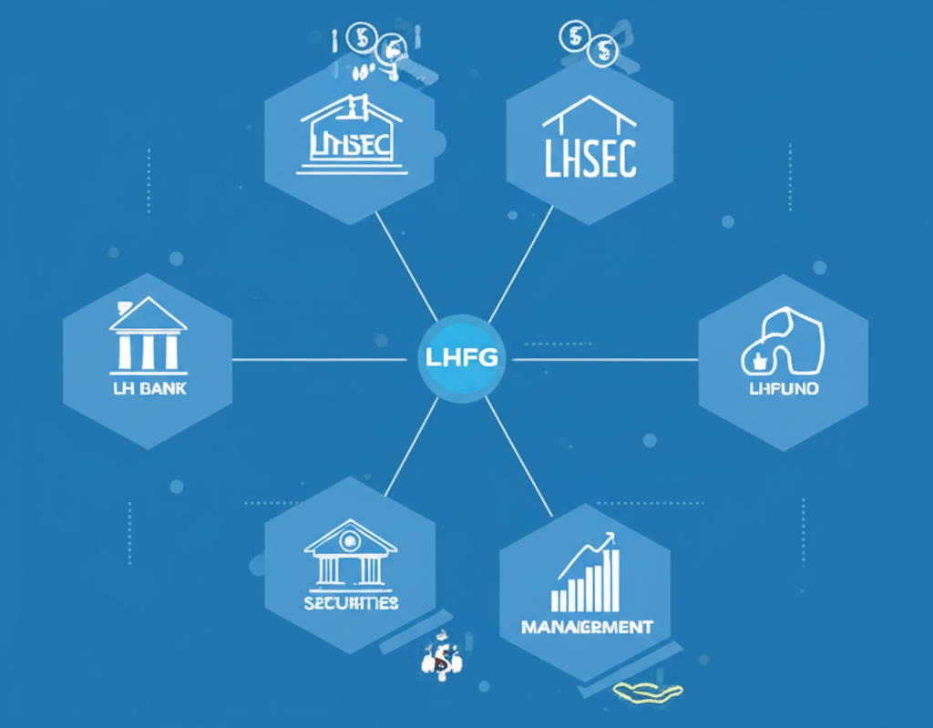 LHFG 金融生態系示意圖：包含 LH Bank、LHSEC 與 LHFUND