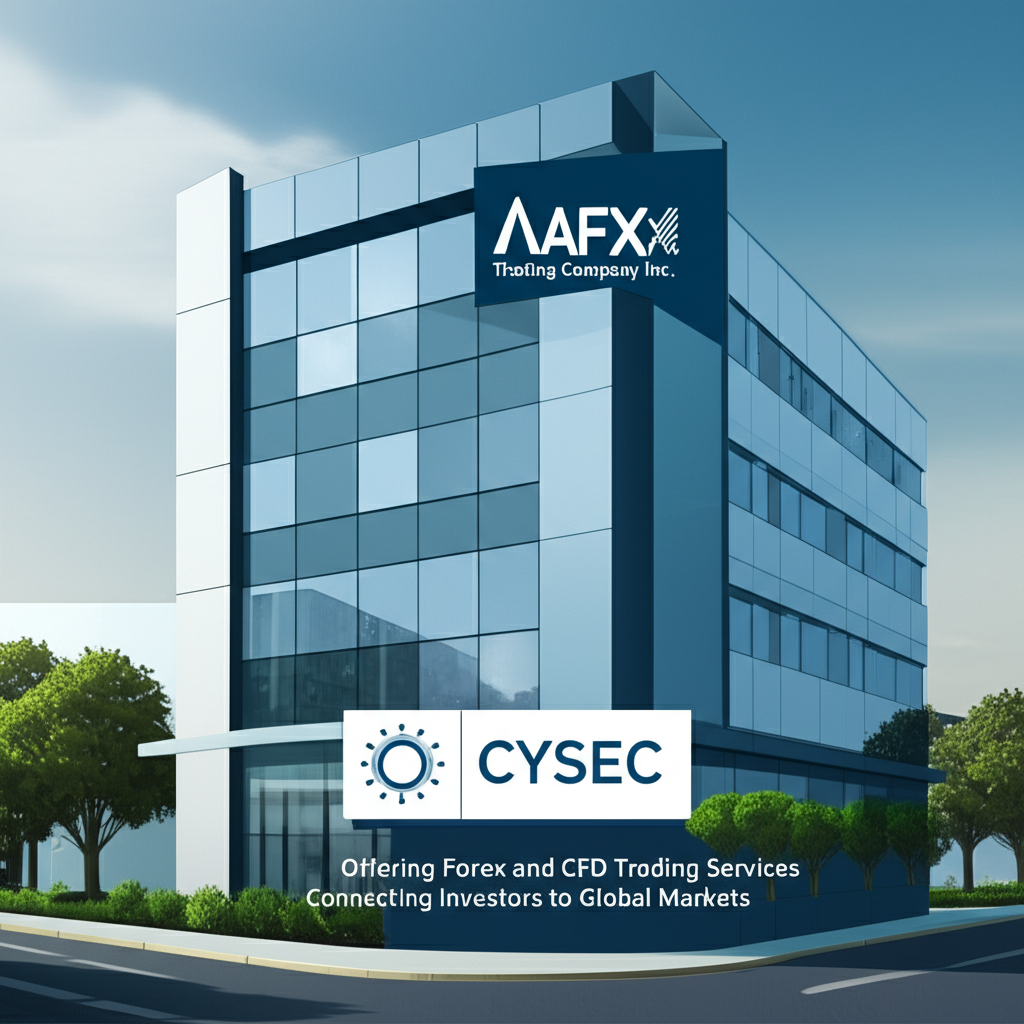 AAFX Trading Company Inc.公司大樓外觀，標示CySEC監管標誌，提供外匯與CFD交易服務