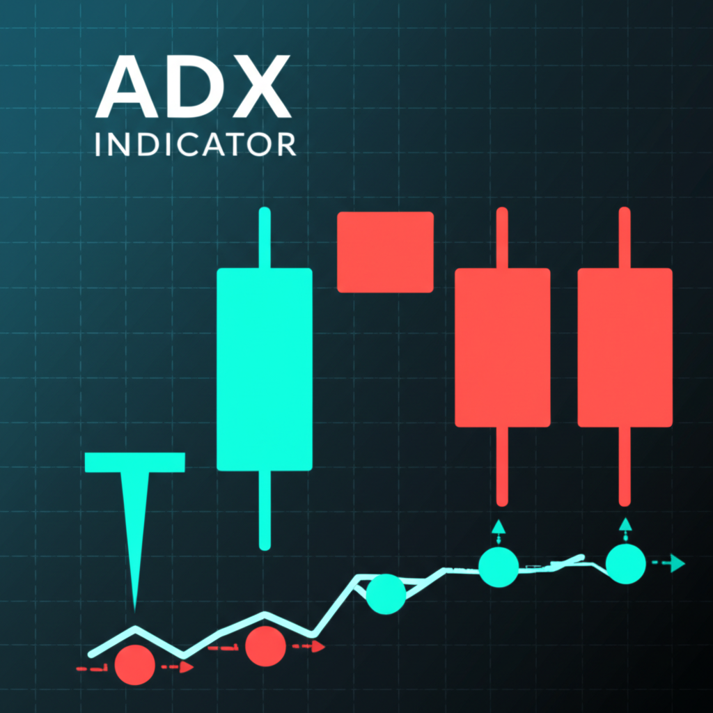 ADX指標示意圖,一條線條顯示趨勢強度變化,強調其衡量的是動能強弱而非價格方向