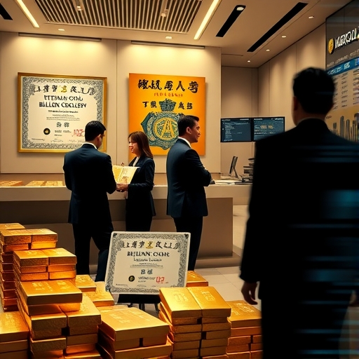 香港現代化金融交易辦公室場景，象徵萬兆豐聲稱的營運背景
