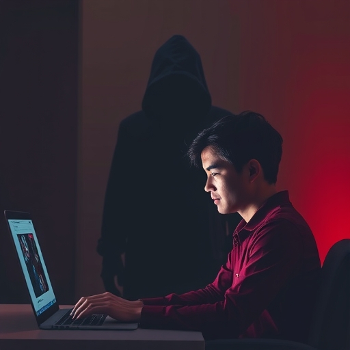 數位世界中的愛情詐騙：一人在手機上滑看可疑交友訊息