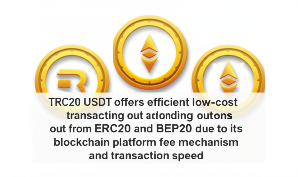TRC20 USDT offers efficient low-cost transactions standing out from ERC20 and BEP20 due to its blockchain platform fee mechanism and transaction speed illustration