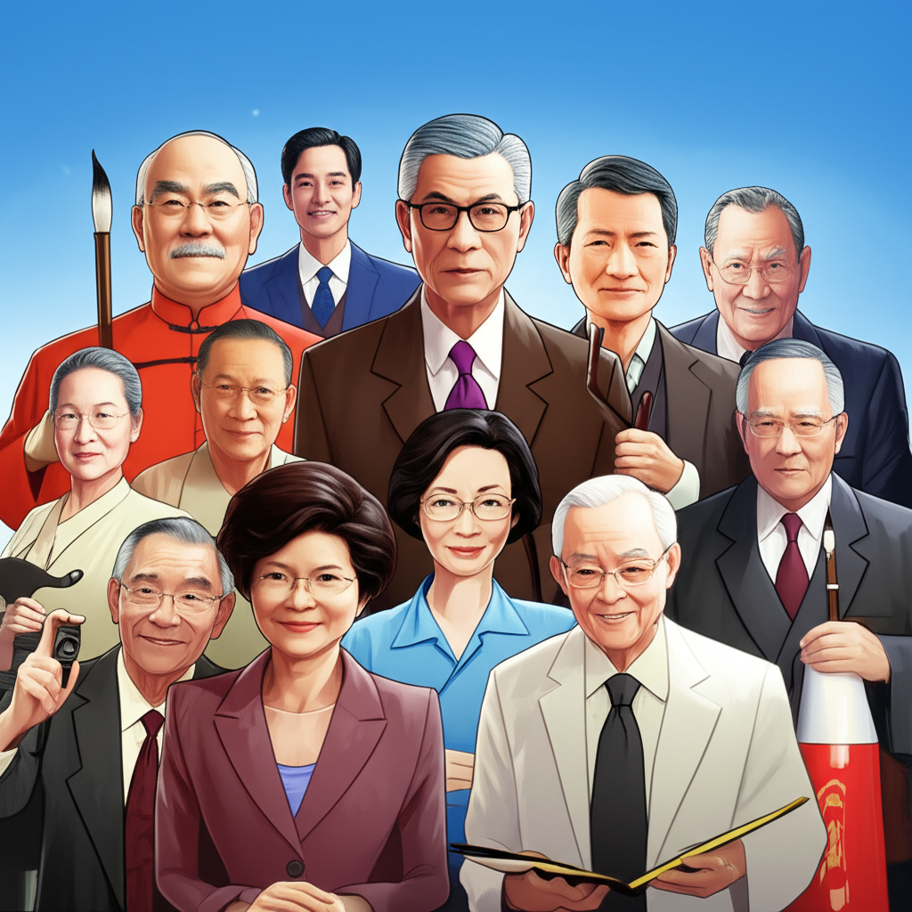 一群傑出且具影響力人士的插圖，代表社會中最優秀的精英群體，在中文語境中體現頂尖與被選中的核心概念