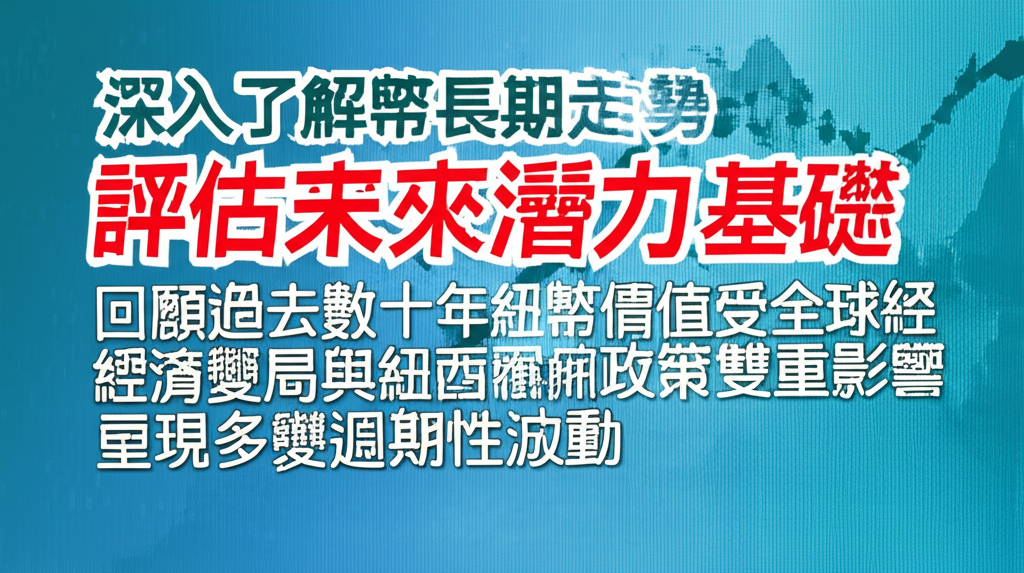 紐幣長期走勢插圖：回顧過去數十年紐幣價值，受全球經濟變局與國內政策影響的多變週期性波動