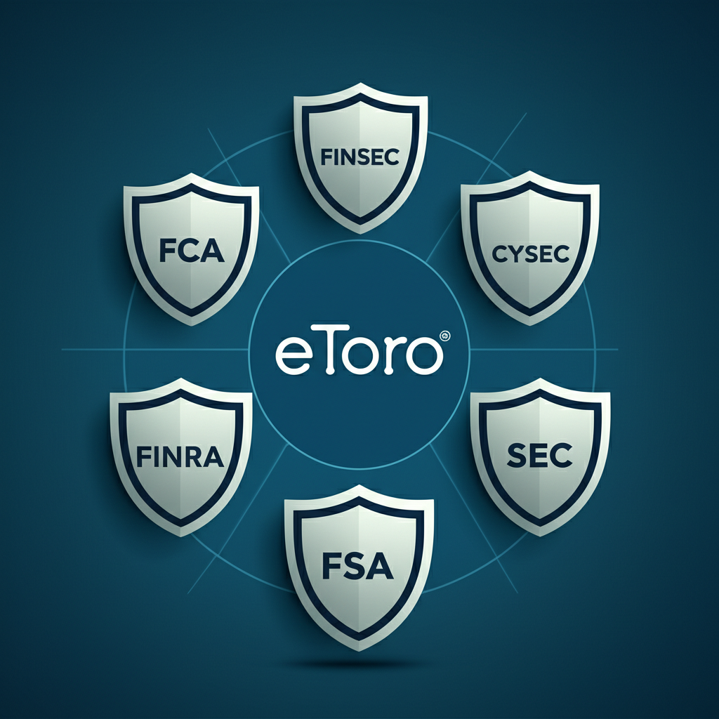 全球金融監管機構如FCA、CySEC、ASIC、FINRA、SEC和FSA作為盾牌保護eToro平台，確保合規與投資者安全
