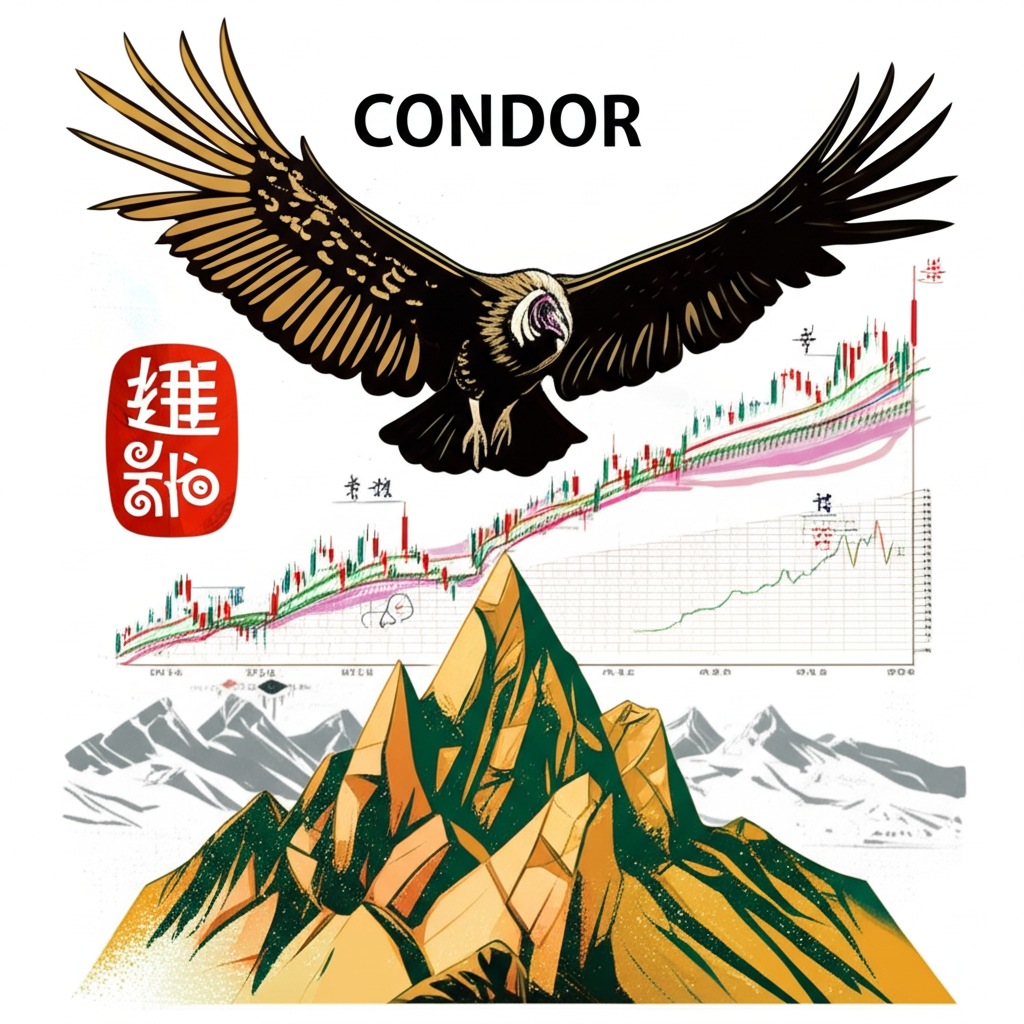 Condor的多重意涵插圖：神鷲翱翔山巔、金融圖表與文化符號