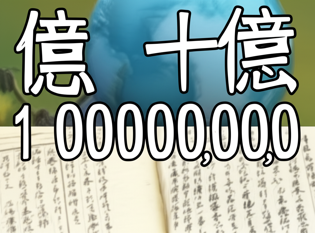 巨大數字 1000000000 醒目顯示，旁邊清晰的中文字符 十億，背景有地球儀象徵國際標準，角落有模糊的歷史文件暗示過去的混亂