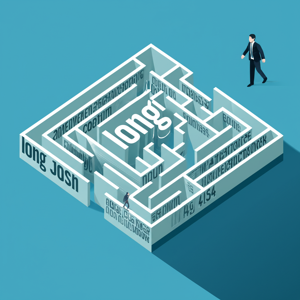 An illustration of a person confidently navigating a complex web of English words representing the versatility of long as an adjective verb adverb and noun showcasing mastery and clarity in language learning