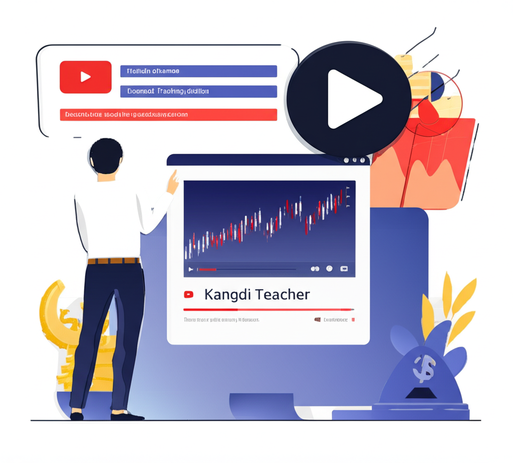 康帝老師熱情在線上平台教授金融市場與技術分析，YouTube頻道展示市場解析與交易影片，吸引眾多訂閱者的插圖