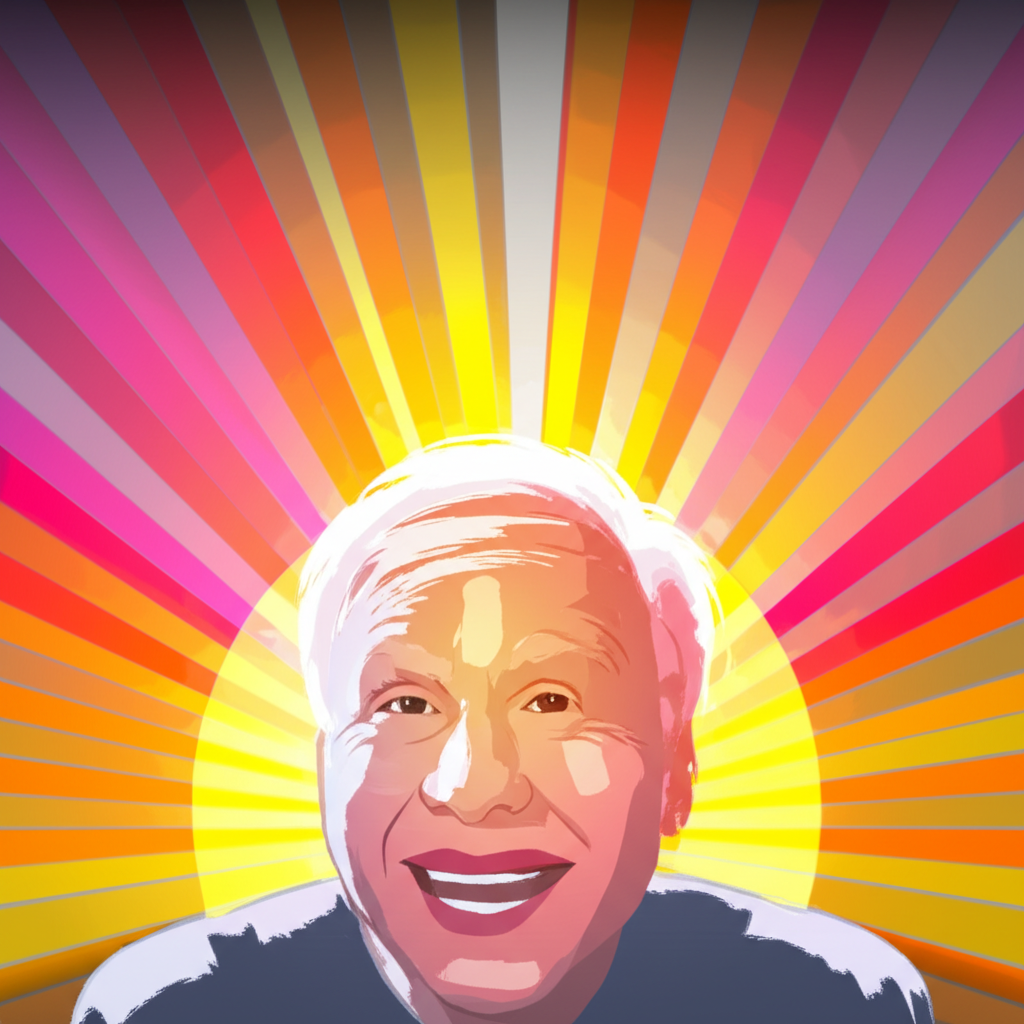 Radiant 核心含義的陽光與笑容插圖，描繪朝陽升起與燦爛笑容照亮房間的場景