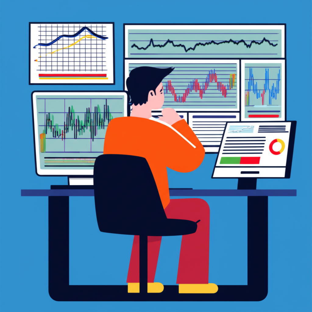 交易者耐心等待明確市場訊號，螢幕顯示移動平均與 MACD 等技術工具確認趨勢突破