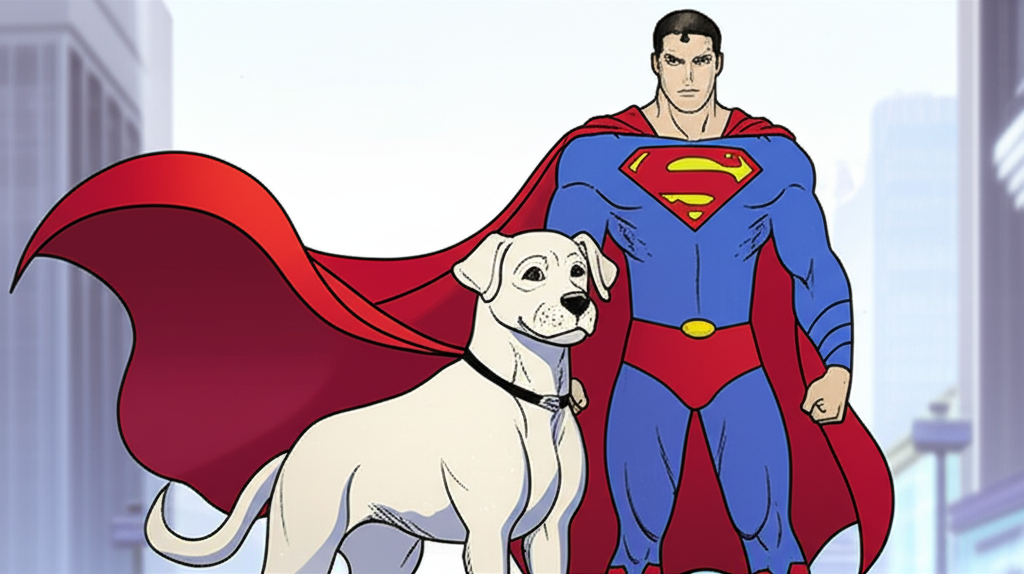 Krypto 超級狗與超人並肩而立的插圖,展現他們在 DC 宇宙中的緊密羈絆與共享超能力