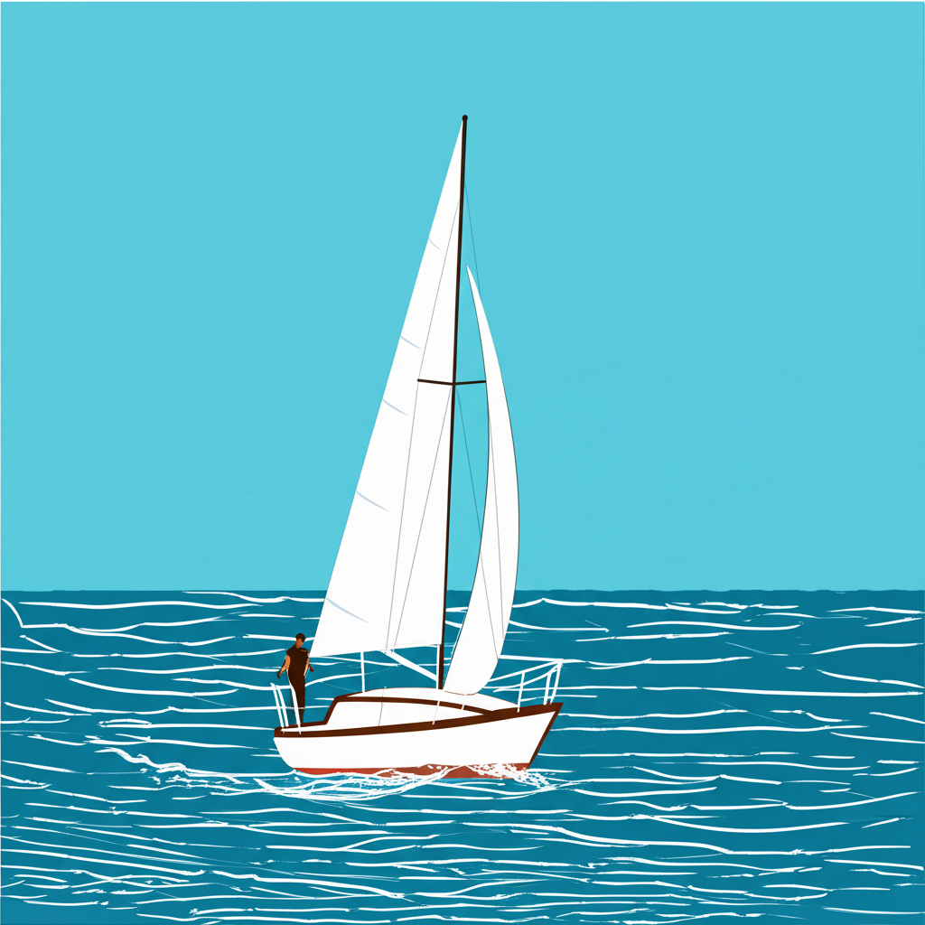 帆船在寧靜海洋上航行的插畫,展現帆船作為活動與運動的意象