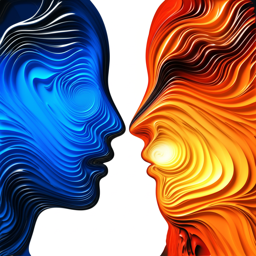 抽象圖像,描繪兩個獨特實體優雅融合成一個統一的新形態,突顯融合的本質與核心定義