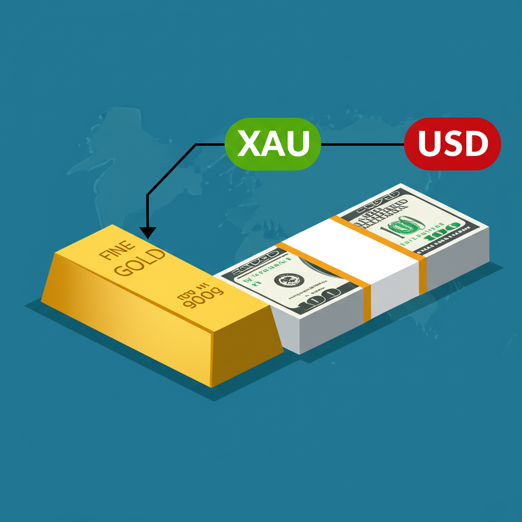 金條與美元鈔票並列，顯示XAU與USD符號，呈現全球金融市場中的黃金兌換價值