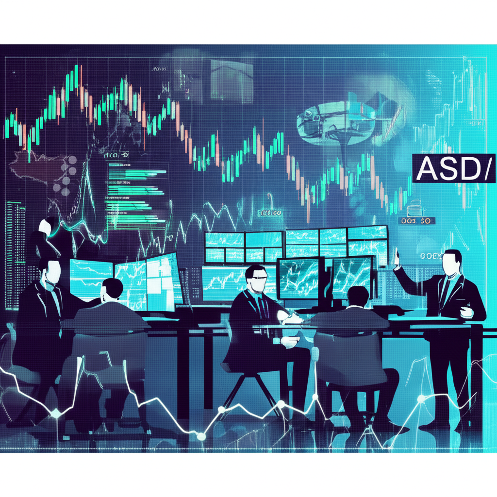 影響 AUD USD 匯率的五大關鍵因素插圖，展示複雜交織元素與貨幣符號及箭頭表示影響的連結