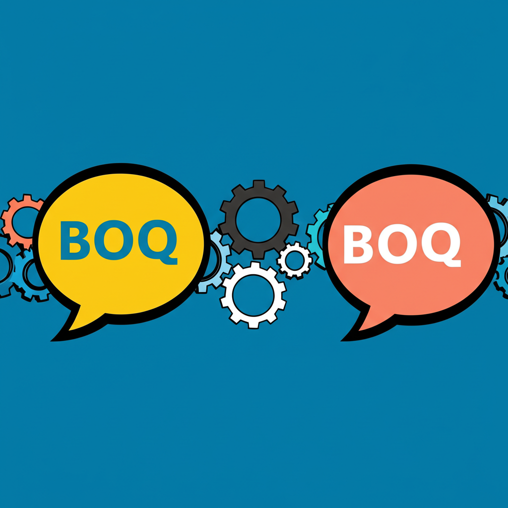 溝通演進時間線，從複雜術語到 BOQ 等縮寫的插圖