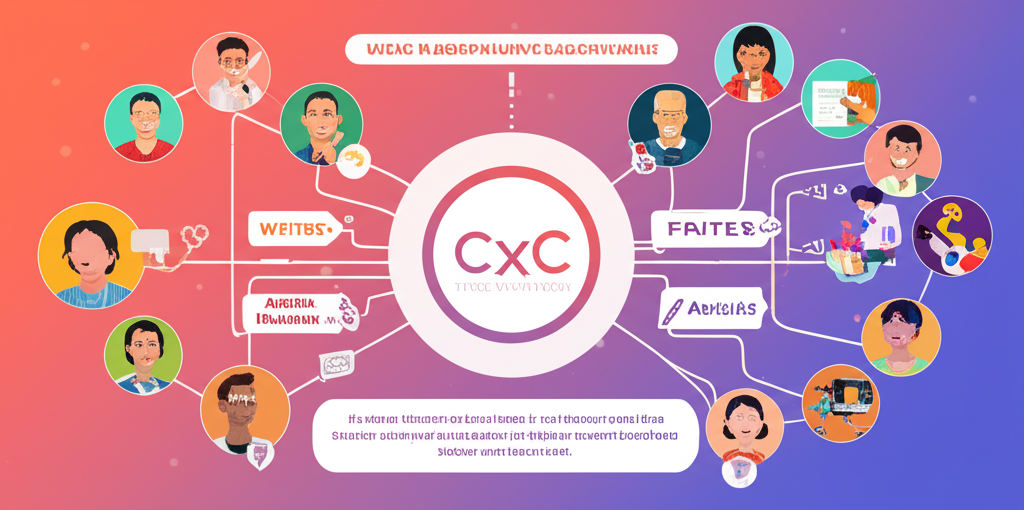 台灣數位內容生態系統插圖，展示創作者與讀者透過CxC平台連結的合作與變現機會