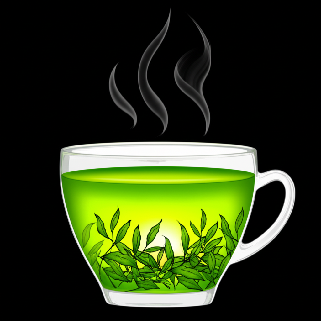 茶葉浸泡在熱茶杯中，蒸汽升騰，風味緩緩溶入水中，象徵浸泡的具體意涵