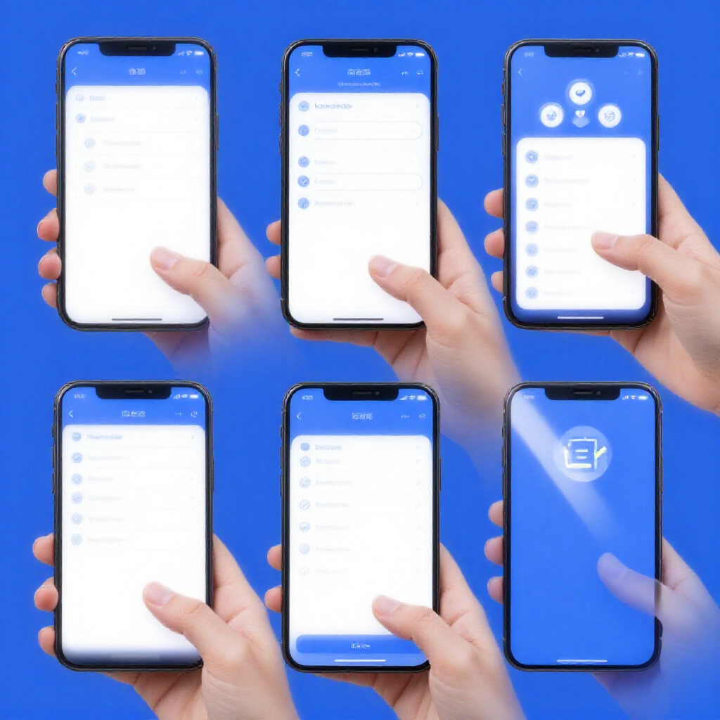 手快速滑動手機銀行 App,從填表到打勾資金圖示迅速出現,生動藍調充滿活力