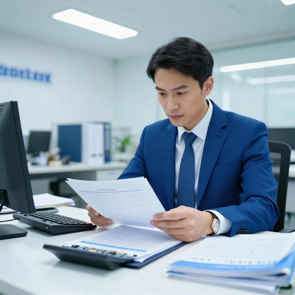 專業人士在辦公室比較銀行、融資公司與車商文件與圖表