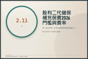 股利二代健保補充保費2026：2萬元起扣門檻、費率與ETF配息計算指南