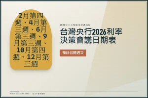 台灣央行利率決策會議時間 2026：下次開會日期、會議日期表與決議公布時程